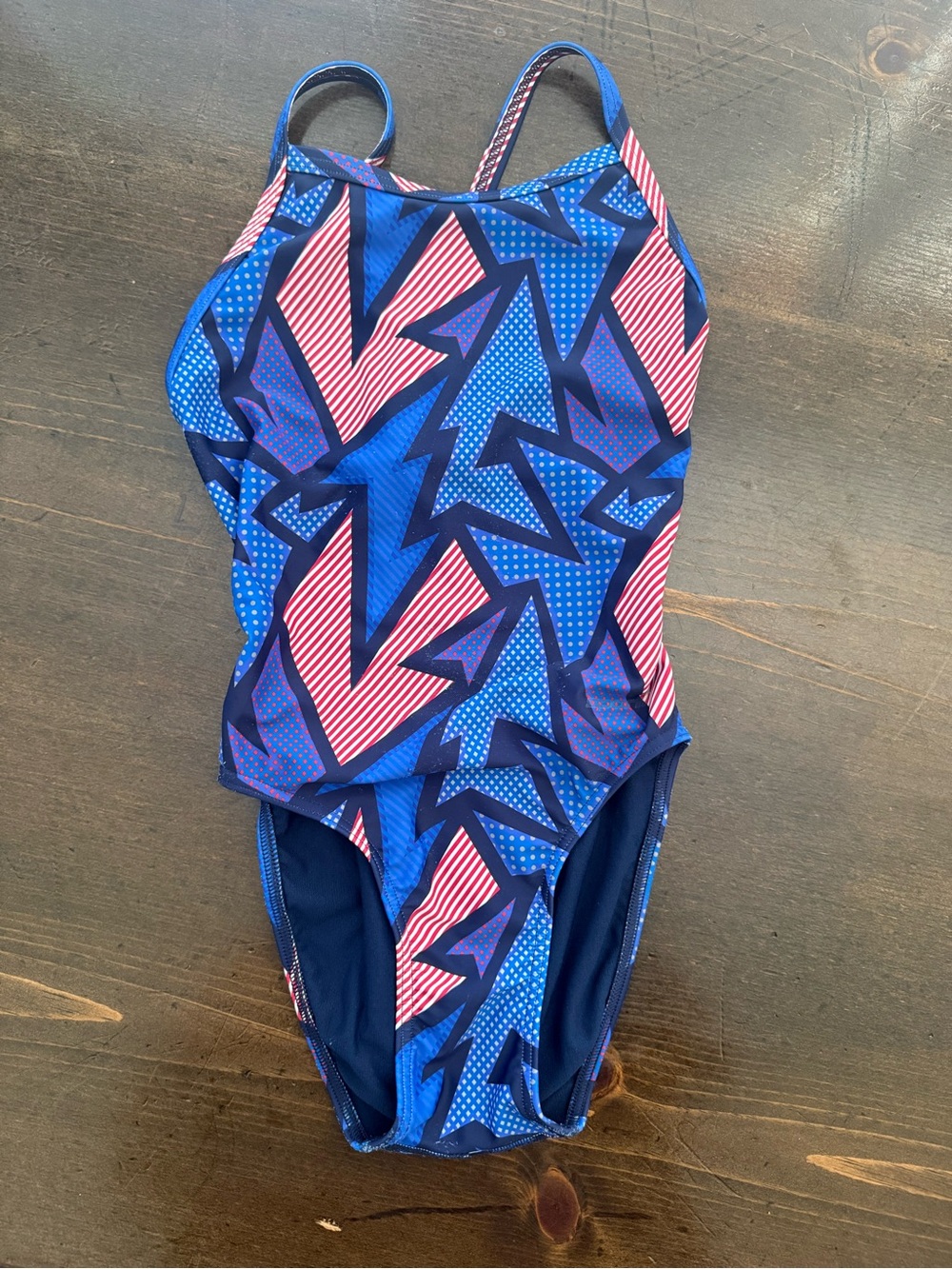 Girls'  Sporti Swimsuit Blue & Pink Geometric One-Piece Swimsuit, size 26